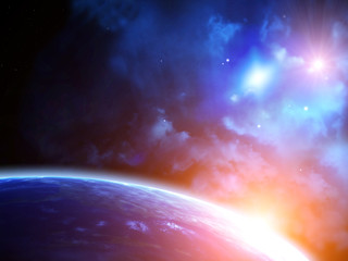Space scene with planets and nebula