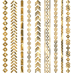 Tribal geometric gold pattern. Aztec and Navajo gold ornament. Tribal gold tattoo. Aztec flash tattoo.  Vector ink illustration