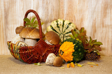 Fresh   porcini mushrooms and vegetables.