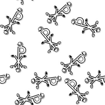 Seamless black labarum pattern  on white