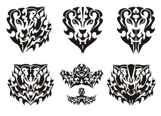 Lion heart and elements from it. Wolf head and lion head