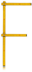 Font F - Old Yellow Meter Ruler / Old wooden yellow meter in the shape of letter F. Isolated on white background.