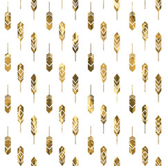 Seamless pattern with gold feathers
