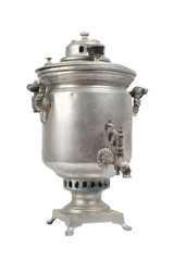 Vintage metal samovar on a white background