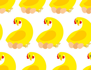 Chicken farm seamless pattern. Vector background of chickens and