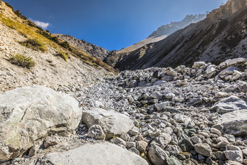 The panorama of mountain landscape of Ala-Archa gorge in the sum