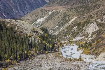 The panorama of mountain landscape of Ala-Archa gorge in the sum