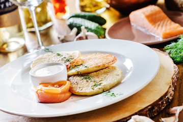 potato pancakes with salmon