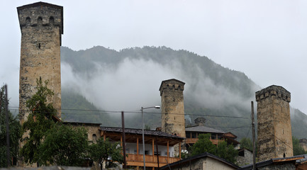Svan towers in Mestia. Svaneti, Georgia