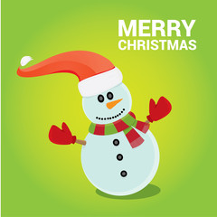 Vector snowman on blue sky background with stars.