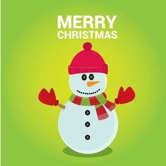 Vector snowman on blue sky background with stars.