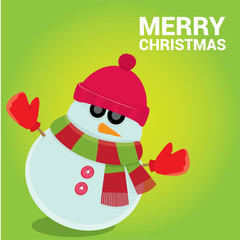 Vector snowman on blue sky background with stars.