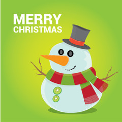Vector snowman on blue sky background with stars.
