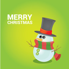 Vector snowman on blue sky background with stars.