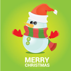 Vector snowman on blue sky background with stars.