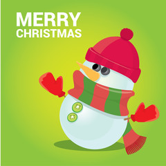 Vector snowman on blue sky background with stars.