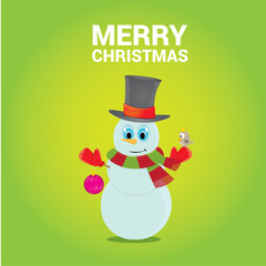 Vector snowman on blue sky background with stars.