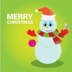 Vector snowman on blue sky background with stars.