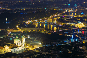 Fototapeta premium Night panorama of Prague, Czech Republic. Castle, Charles Bridge