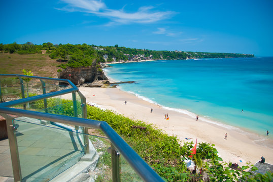 Stunningly beautiful and spacious the view from the observation deck on the blue sea and the coastline in Bali.