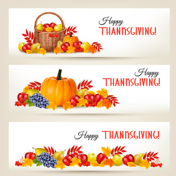 Three Happy Thanksgiving Banners. Vector.