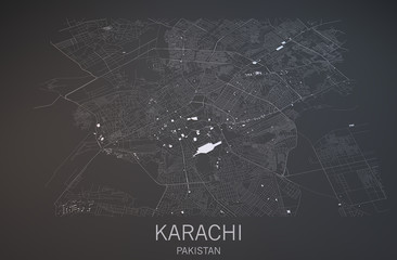 Cartina Karachi, vista satellitare, sezione 3d, Pakistan