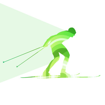 Skiing man silhouette illustration vector background colorful co