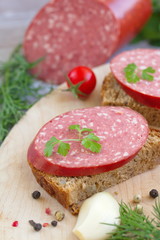 Sandwiches with smoked sausage 