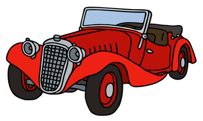 Fototapety  Vintage czerwony roadster, ręcznie rysowane ilustracji wektorowych