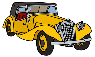 Vintage yellow cabriolet, hand drawn vector illustration