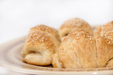 Puff pastry with meat served on the plate
