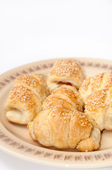 Puff pastry with meat served on the plate