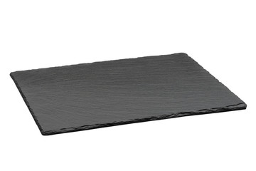 Empty black slate plate isolated on white background - 92609900