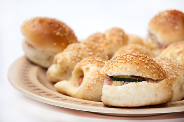 Hamburger sandwiches served and arranged on the plate