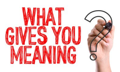 Hand with marker writing: What Gives You Meaning?