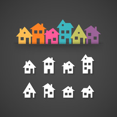 Suburban homes icon set
