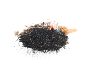pile sawdust, trash graphite pencil isolated on white background