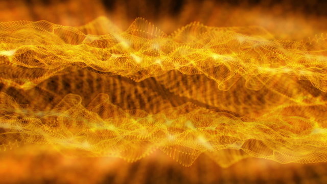 bright golden particles waving on whole screen, focus and defocus full hd video background