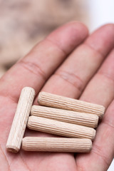 Wooden dowels in the hand