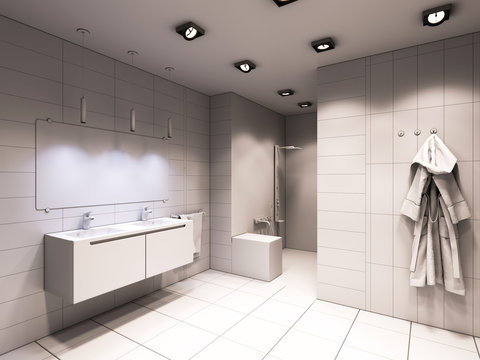3D illustration of the bathroom without color and textures
