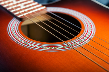 detail of classic guitar.  shallow depth of field