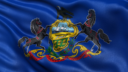 US state flag of Pennsylvania waving in the wind with high quality texture