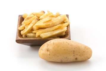 french fries on wood plate