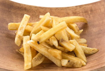 french fries on wood plate