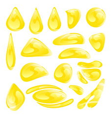 Set of Abstract Honey Drops Isolated on White Background