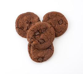soft dark chocolate brownie cookies on white