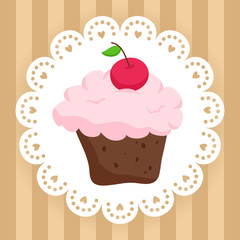 Chocolate cupcake with cherry on cute napkin