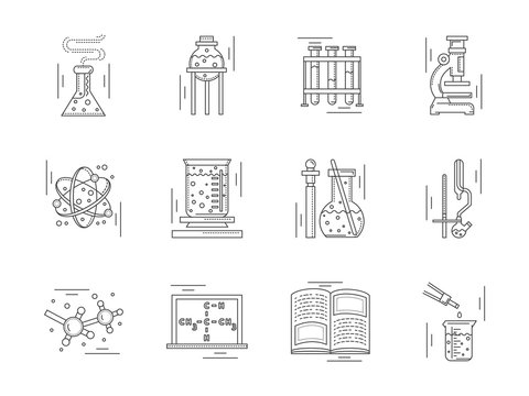 Linear icons collection for chemistry.