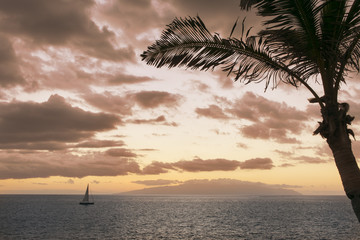 Sunset on the island of Gomera Tenerife, Canary islands, Spain.