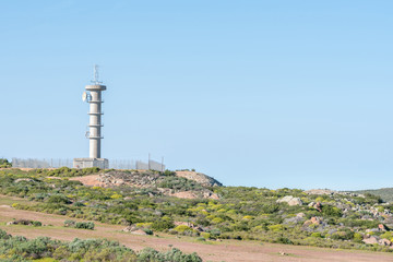 Fototapeta na wymiar Microwave telecommunications relay tower near Kharkams